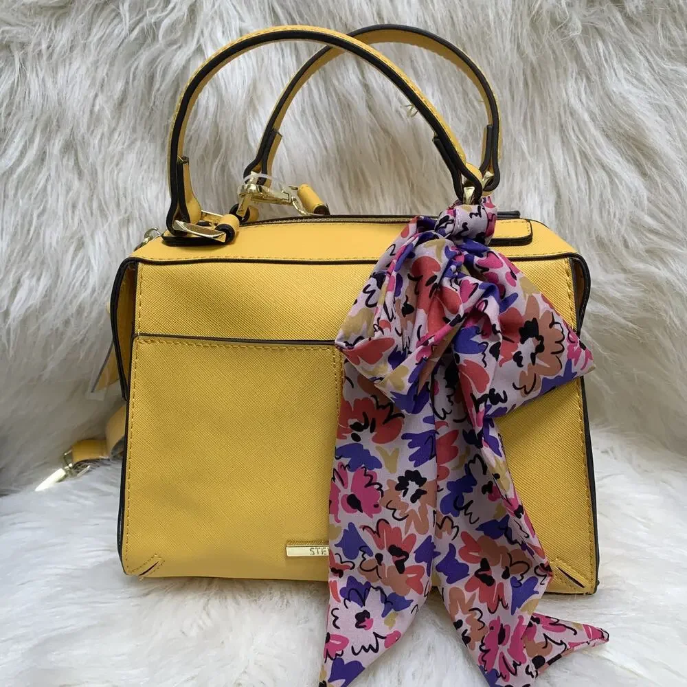 STEVE MADDEN Bright Yellow Faux Leather BREESE Top Handled Satchel XBody w/Scarf